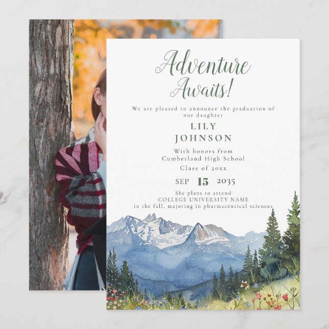 Adventure Awaits Mountains Graduation Announcement (Front/Back)