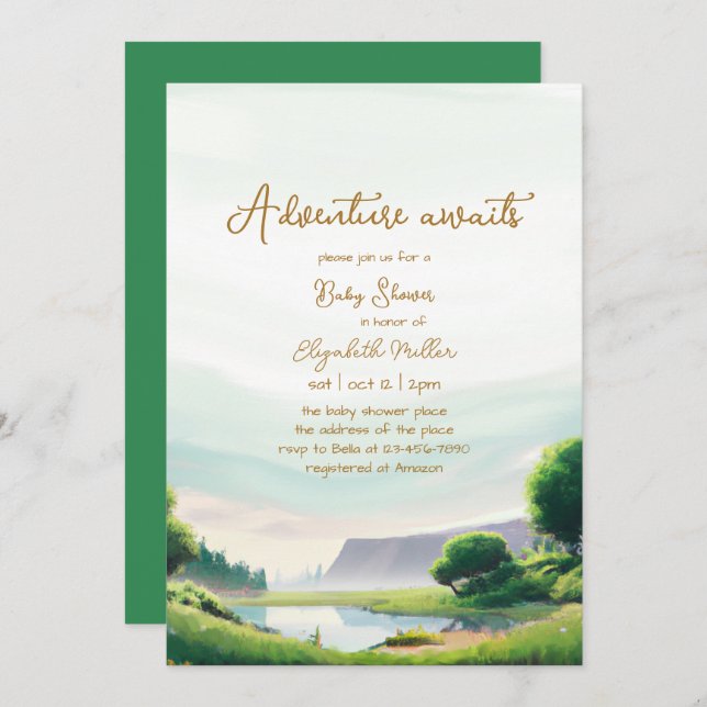 Adventure Awaits Nature Boy Girl Baby Shower Invitation (Front/Back)