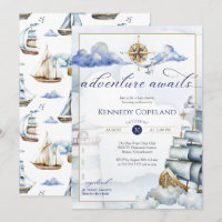 Adventure Awaits Nautical Sailing Ship Baby Shower