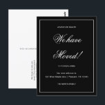 Adventure Awaits New Address Moving Announcement Postcard<br><div class="desc">This simple black and white moving announcement postcard features a classic design with elegant script. This minimalist change of address announcement postcard features a framed border and news of your big move. The back of this basic new address announcement postcard features a custom editable message letting people know their new...</div>