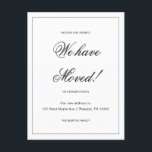 Adventure Awaits New Address Moving Announcement Postcard<br><div class="desc">This simple black and white moving announcement postcard features a classic design with elegant script. This minimalist change of address announcement postcard features a framed border and news of your big move. The back of this basic new address announcement postcard features a custom editable message letting people know their new...</div>