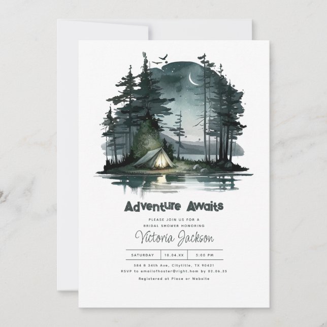 Adventure Awaits Night Sky Nature Bridal Shower Invitation (Front)