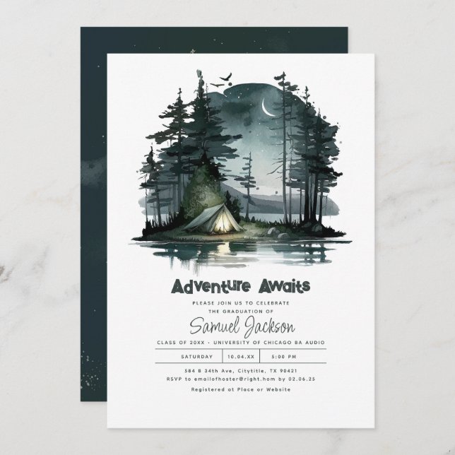Adventure Awaits Night Sky Nature Graduation Party Invitation (Front/Back)