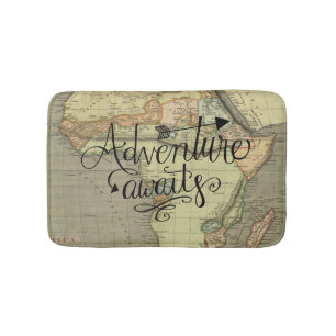 Adventure Awaits Old World Map  Bath Mat
