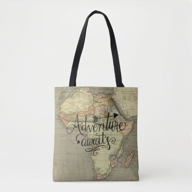 Adventure Awaits Old World Map Tote Bag (Front)