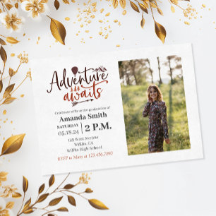 "Adventure Awaits" Outdoorsy Graduation Photo Invitation