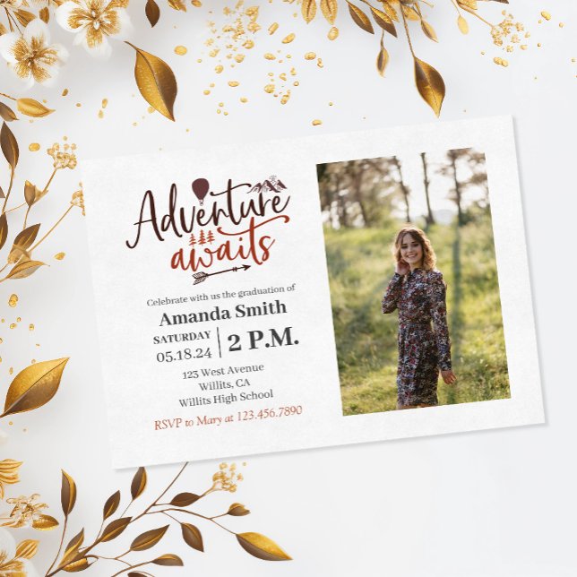 "Adventure Awaits" Outdoorsy Graduation Photo Invitation (Creator Uploaded)