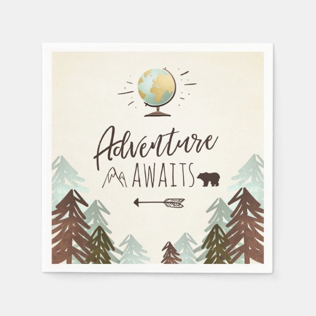 Adventure awaits Paper Napkin Vintage Globe Travel (Front)