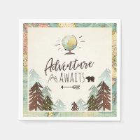 Adventure awaits Paper Napkin Vintage Globe Travel