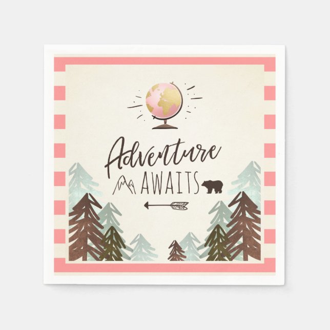 Adventure awaits Paper Napkin Vintage Pink Travel (Front)