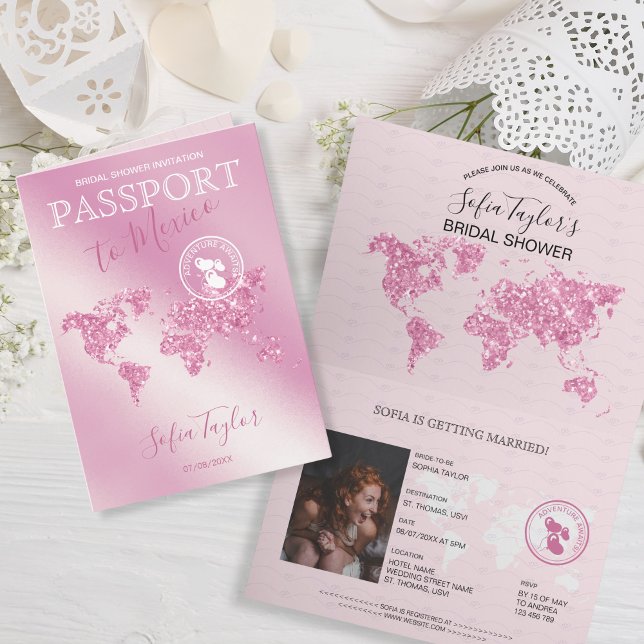 Adventure Awaits Passport Map Travel Bridal Shower Invitation (Creator Uploaded)
