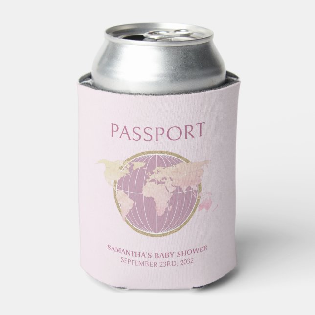 Adventure Awaits Passport-Themed Baby Shower Can Cooler (Can Front)