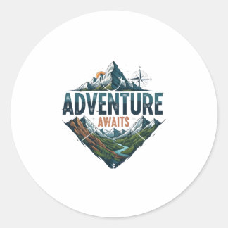 Adventure Awaits Peaks & Valleys Classic Stickers. Round Sticker