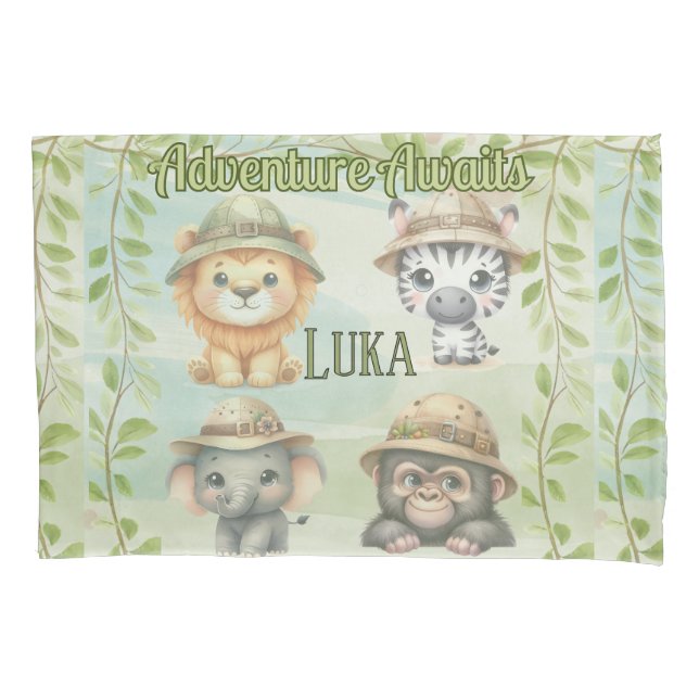 Adventure Awaits Personalize Safari Woodlands  Pillowcase (Front)