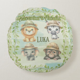 Adventure Awaits Personalize Safari Woodlands  Round Cushion