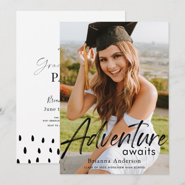 Adventure Awaits Photo Graduation Invitation (Front/Back)
