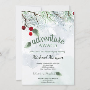 Adventure Awaits Pine Tree Branch Snow Retirement  Invitation