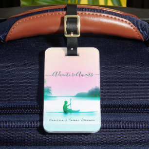 Adventure Awaits Pink Blue SUP Travel For Couple Luggage Tag