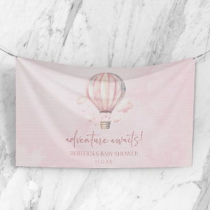 Adventure Awaits! Pink Hot Air Balloon Baby Shower Banner