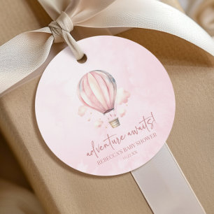 Adventure Awaits! Pink Hot Air Balloon Baby Shower Favour Tags