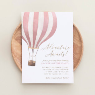 Adventure Awaits Pink Hot Air Balloon Baby Shower  Invitation