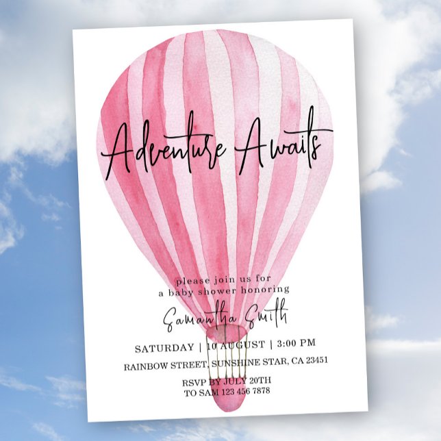 Adventure Awaits Pink Hot Air Balloon Baby Shower  Invitation (Creator Uploaded)