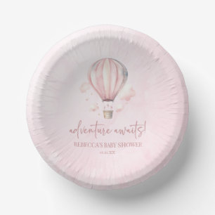 Adventure Awaits! Pink Hot Air Balloon Baby Shower Paper Plate