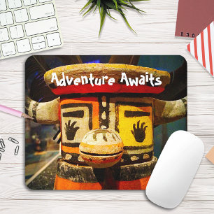 "Adventure Awaits" Quote Cute Funny Face Photo Mouse Pad