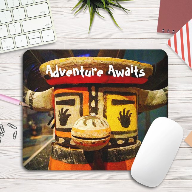 "Adventure Awaits" Quote Cute Funny Face Photo Mouse Pad (Creator Uploaded)