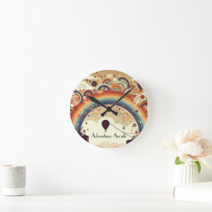 Adventure Awaits Rainbow and Hot Air Balloons Round Clock