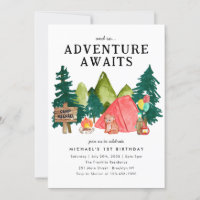 Adventure Awaits Red Tent Bear Camping Birthday