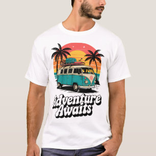 Adventure Awaits Retro Camper Van T-Shirt   Family