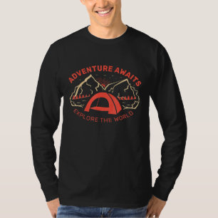 Adventure Awaits Retro Camping Graphic Hiking Camp T-Shirt