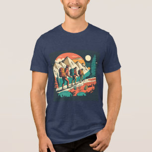 Adventure Awaits Retro Hiking & Nature Art Tri-Blend Shirt