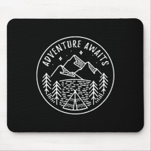 Adventure Awaits Retro Summer Camp Tent Shirt For  Mouse Pad