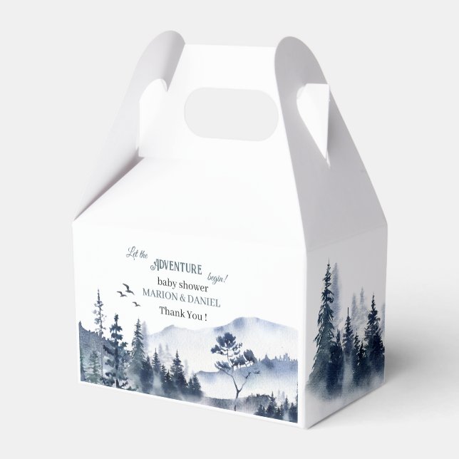 Adventure awaits rustic forest montation watercolo favour box (Front Side)
