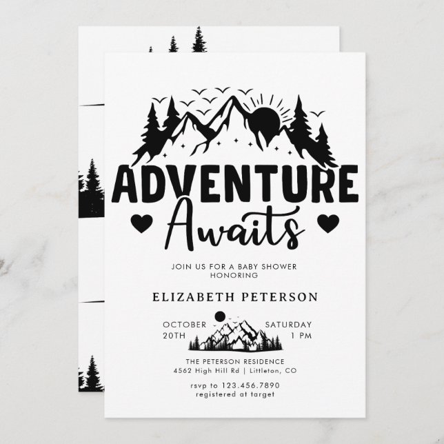 Adventure Awaits | Rustic Mountains | Baby Shower Invitation (Front/Back)