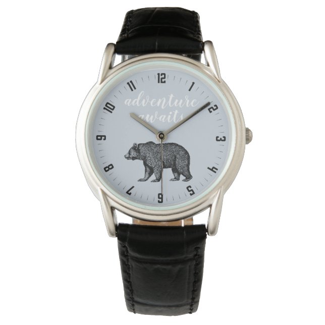 Adventure Awaits Rustic Walking Bear Hiking Watch (Front)