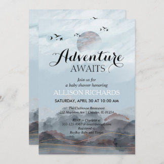 Adventure awaits rustic woodland baby shower  invitation