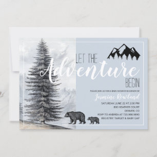 Adventure Awaits Rustic Woodland Bears Baby Shower Invitation