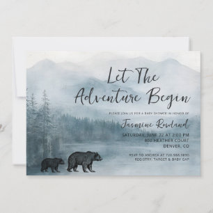 Adventure Awaits Rustic Woodland Bears Baby Shower Invitation