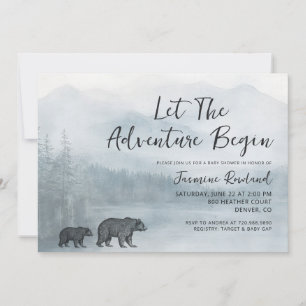 Adventure Awaits Rustic Woodland Bears Baby Shower Invitation