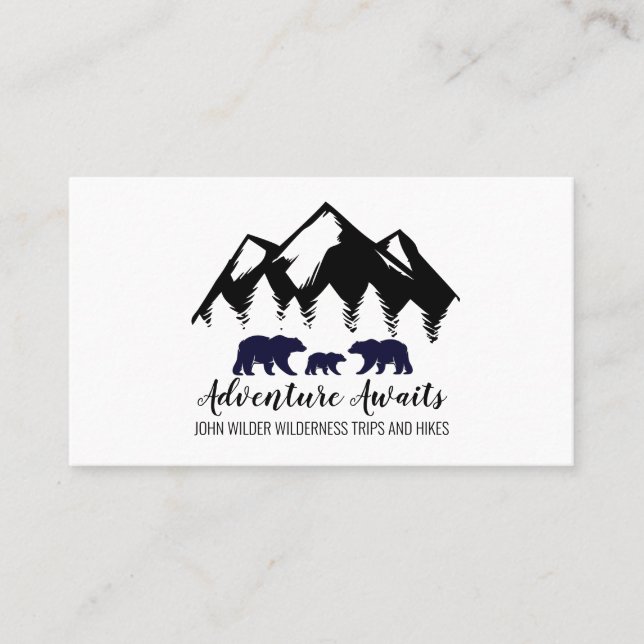 Adventure Awaits Rustic Woodland Forest Bears  Business Card (Front)