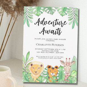 Adventure Awaits Safari Animals Baby Shower Invitation