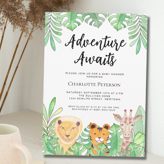 Adventure Awaits Safari Animals Baby Shower Invitation (Creator Uploaded)