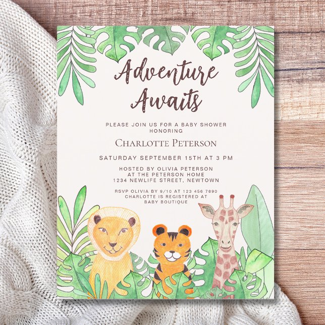 Adventure Awaits Safari Animals Baby Shower Invite (Creator Uploaded)