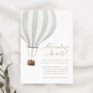 Adventure Awaits Sage Hot Air Balloon Baby Shower  Invitation