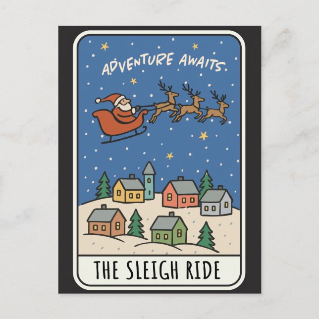 Adventure Awaits Sleigh Ride Santa Christmas Holiday Postcard (Front)