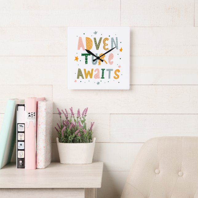 Adventure Awaits Square Wall Clock (Reading Room)