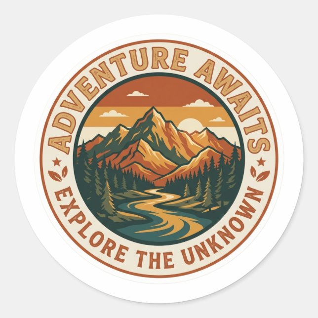  Adventure Awaits Sticker - Vintage Mountain Natio (Front)